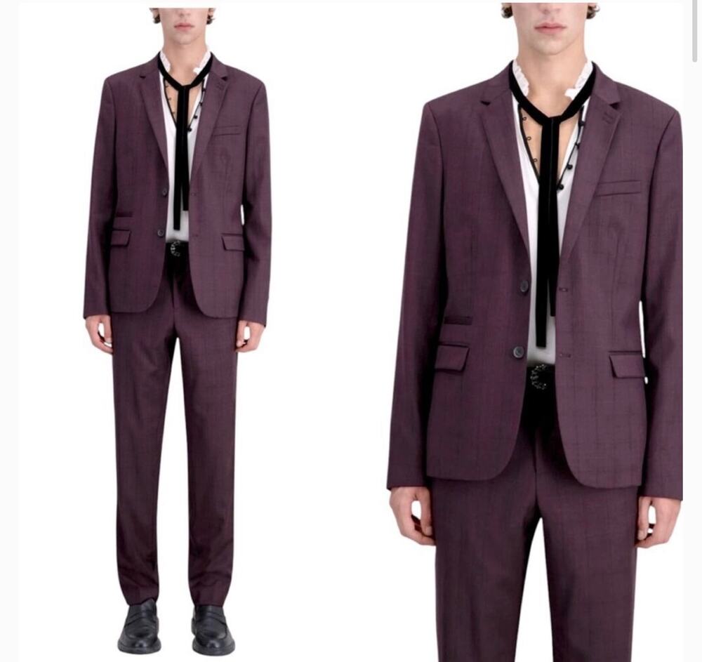 The Kooples red plaid prince blazer suit jacket sz 44